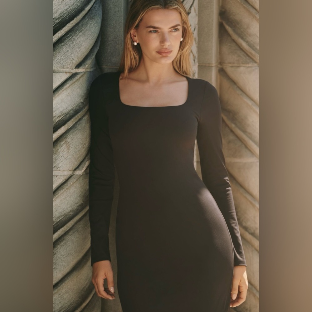 NWT Anthropologie Daily Practice Long-Sleeve Square-Neck Midi Dress